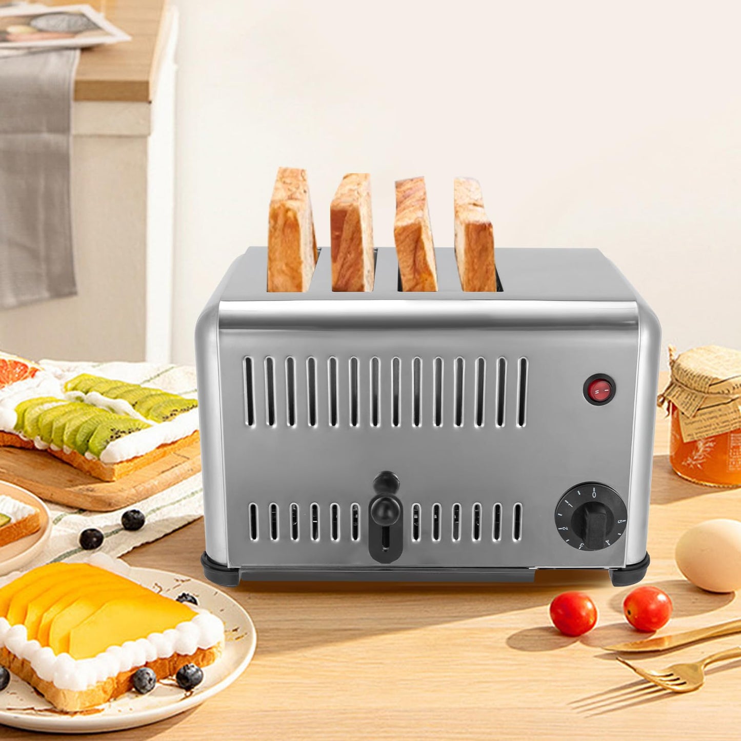 4 Slice Toaster Commercial Bread Baking Machine, Stainless Steel Toaster for Restaurant and Home Kitchen