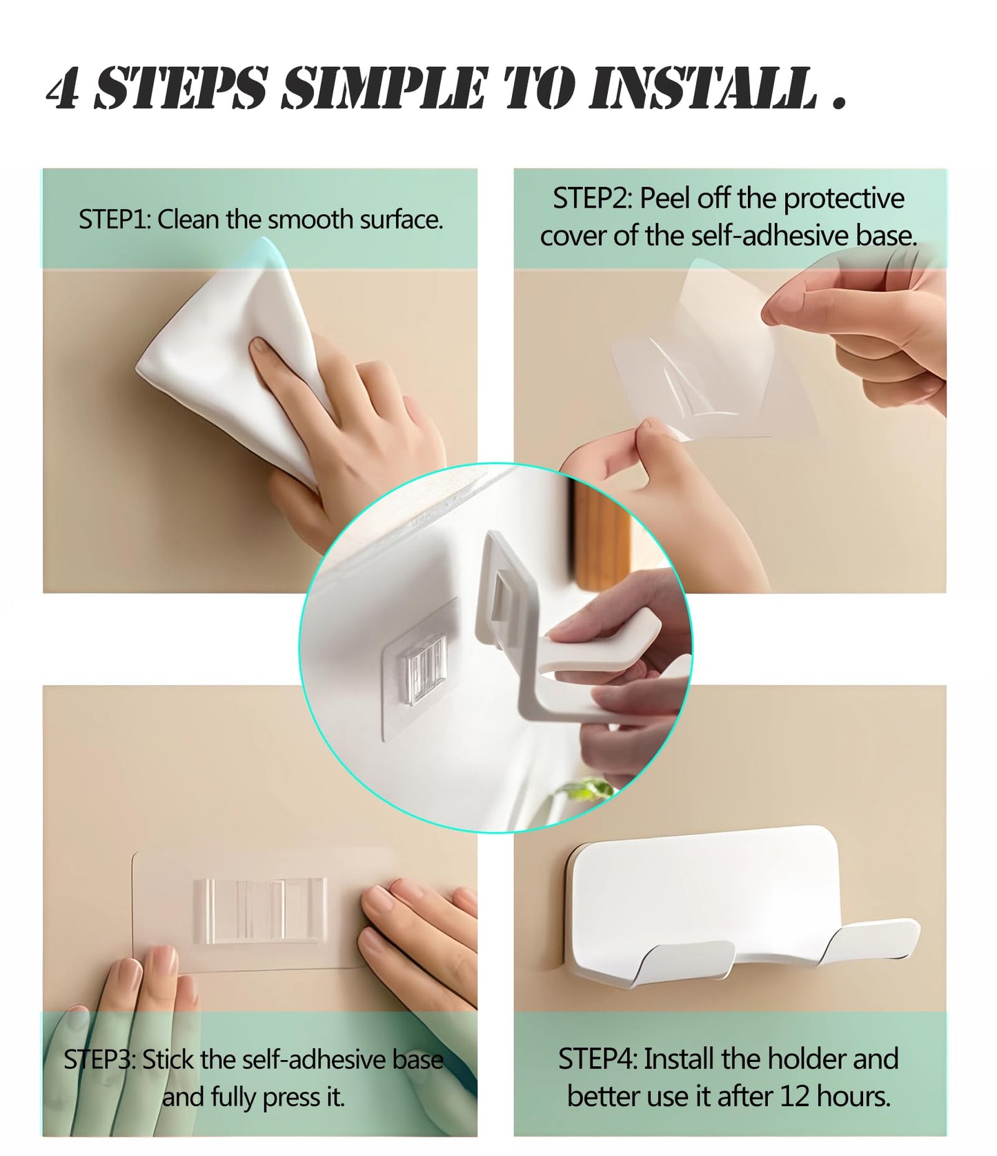 SUPTEC Universal Hair Dryer Holder, Blow Dryer Hanger Wall Mount for Hair Dryer Hook with Plug&Cord Organizer Self Adhesive for Cabinet Bathroom(1 Pack White)