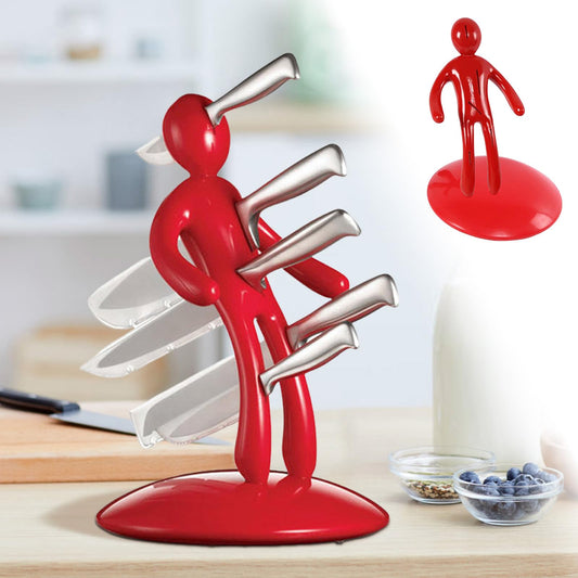 Kitchen Knife Set Set, Premium 5 Piece Novelty Stainless Steel Knife Set Set With Unique Knife Holder High Carbon Stainless Steel Sharp Knives Set, Creative Human Knife Sets (Red)