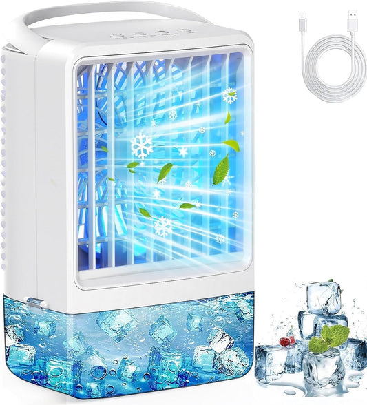 Mini Air Conditioner Portable AC Portable Air Conditioners with 1200ml spray/hour 3 Speed Wind & 7 Colorful LED Light Cool Mist &Timer Evaporative Air Cooler for Bedroom/Home/Office