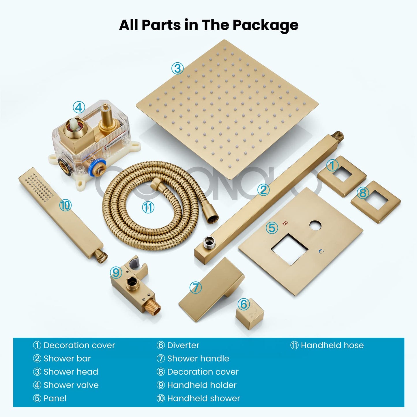 gotonovo Rainfall Bathroom Shower System Rain Shower Head and Handle Set Wall Mounted Shower Complete Combo Solid Brass Pressure Balancing Shower Mixer Valve 10 Inch Brushed Gold