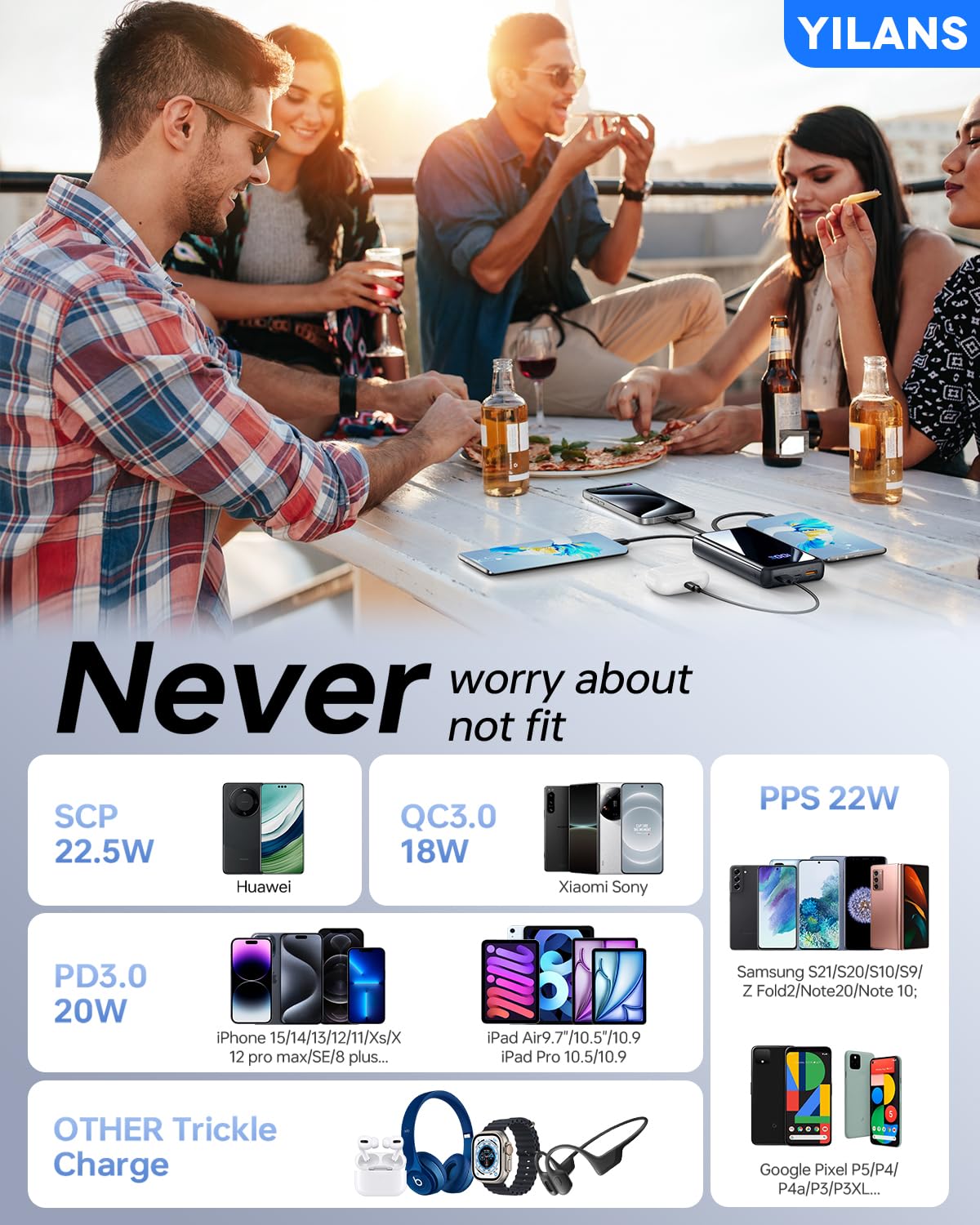 Portable Charger,42800mAh Power Bank Built-in Cable,22.5W PD USB C in & Out Fast Charging, External Battery Pack 6 Output & 2 Input, Travel Phone Charger for iPhone 16/15/14/13/12, Android (Black)