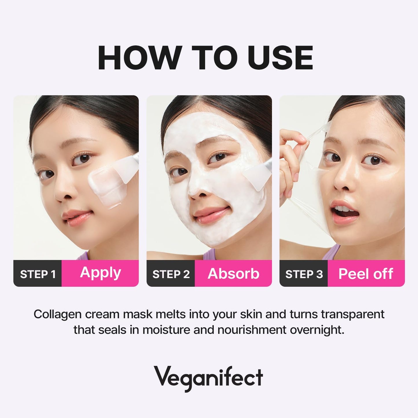 VEGANIFECT Collagen Overnight Wrapping Peel Off Facial Cream Mask with Jelly Brush, For Elasticity, Hydrating, Hydrolyzed Collagen & Peptide, Glass Skin, Korean Skincare