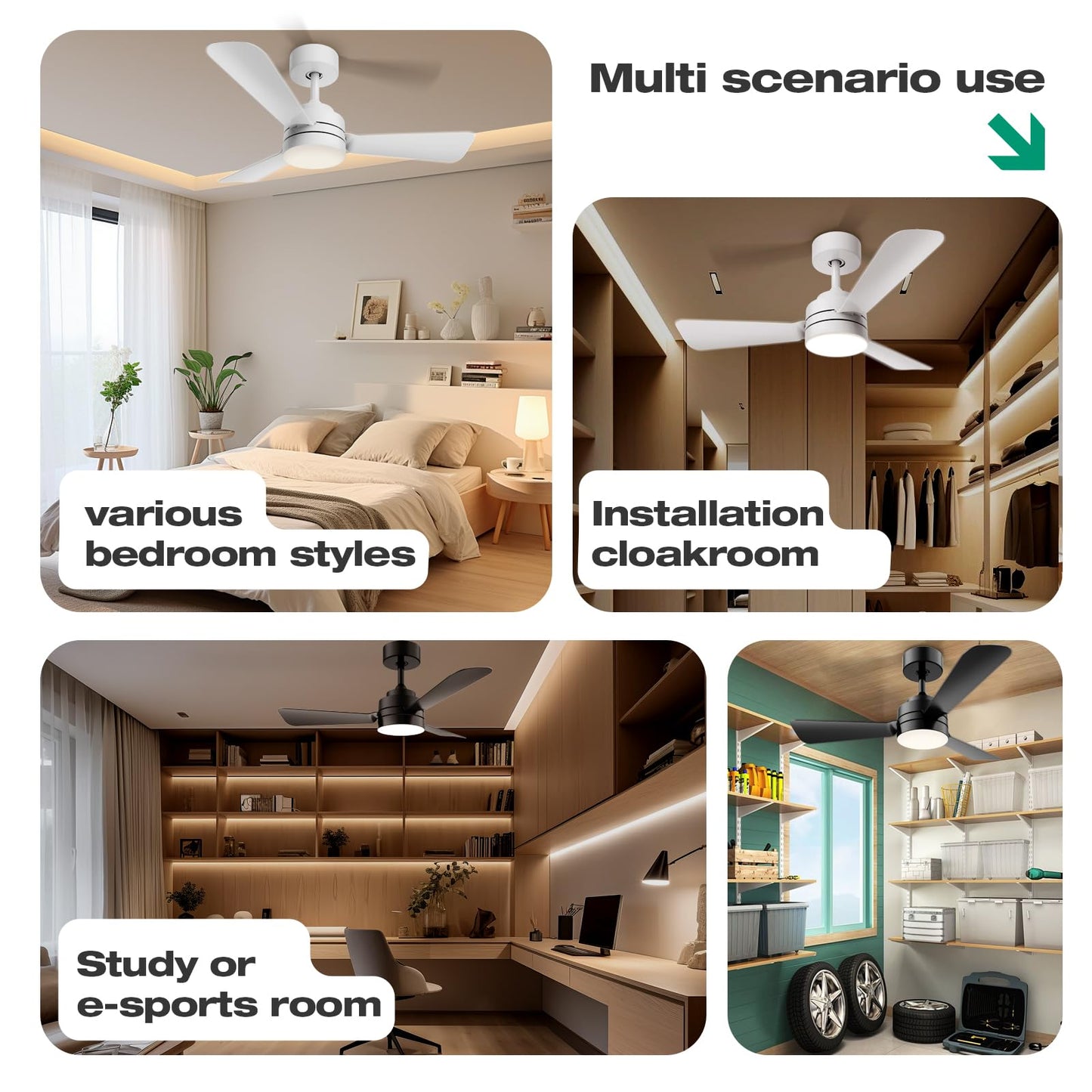 28"Ceiling Fans with Lights, Flush Mount Ceiling Fans with Light and Remote,Easy-to-install,Reversible,3000K-6500K,Dimmable,6 Wind Speed,Small ceiling fan light for Bedroom,Kitchen,Garage.White.