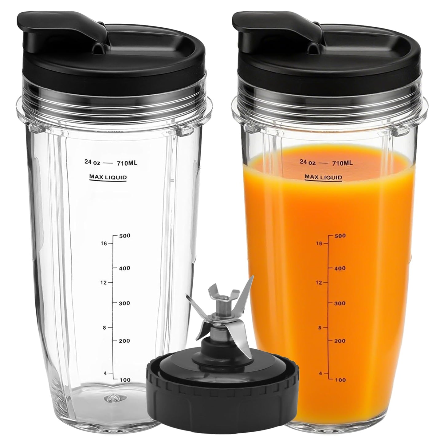 Replacement 24oz Blender Cups with Lid for Ninja, 7 Fins Extractor Blade Compatible with Nutri Auto iQ BN401 BN751 BN801 BL642 BL456 BL480 Foodi SS401 SS101 NN100 NN210 NN102 BL2012