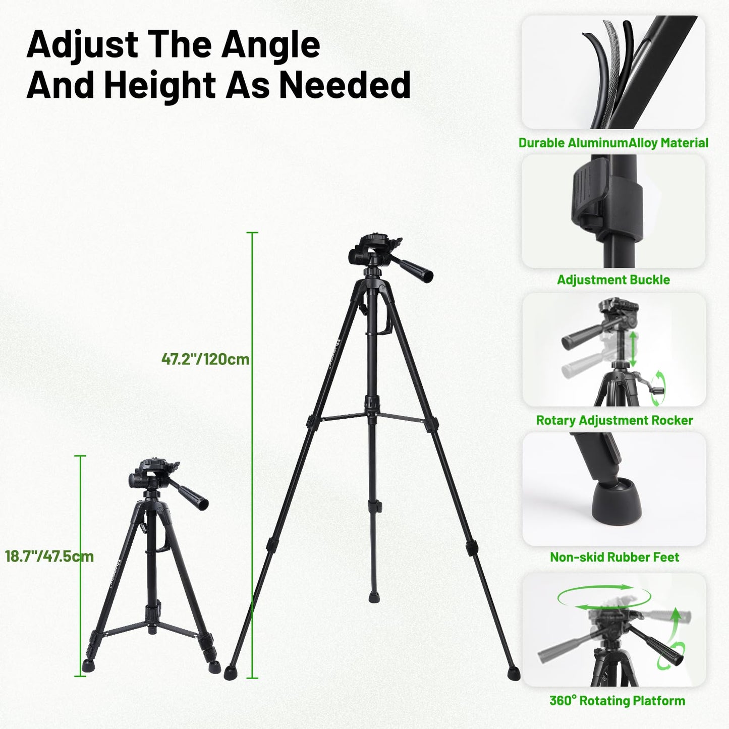 Laser Level 360 Self Leveling with 47" Tripod, Huepar 3x360° High Brightness Green Laser Leveler Tool for Construction, Tile and Picture Hanging, 5200 mAh Li-ion Battery & 2 Portable Bag Included