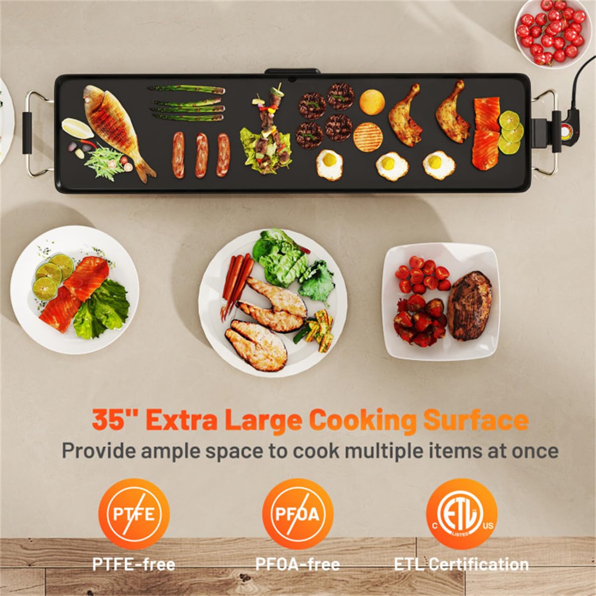 35" large electric grill with adjustable temperature