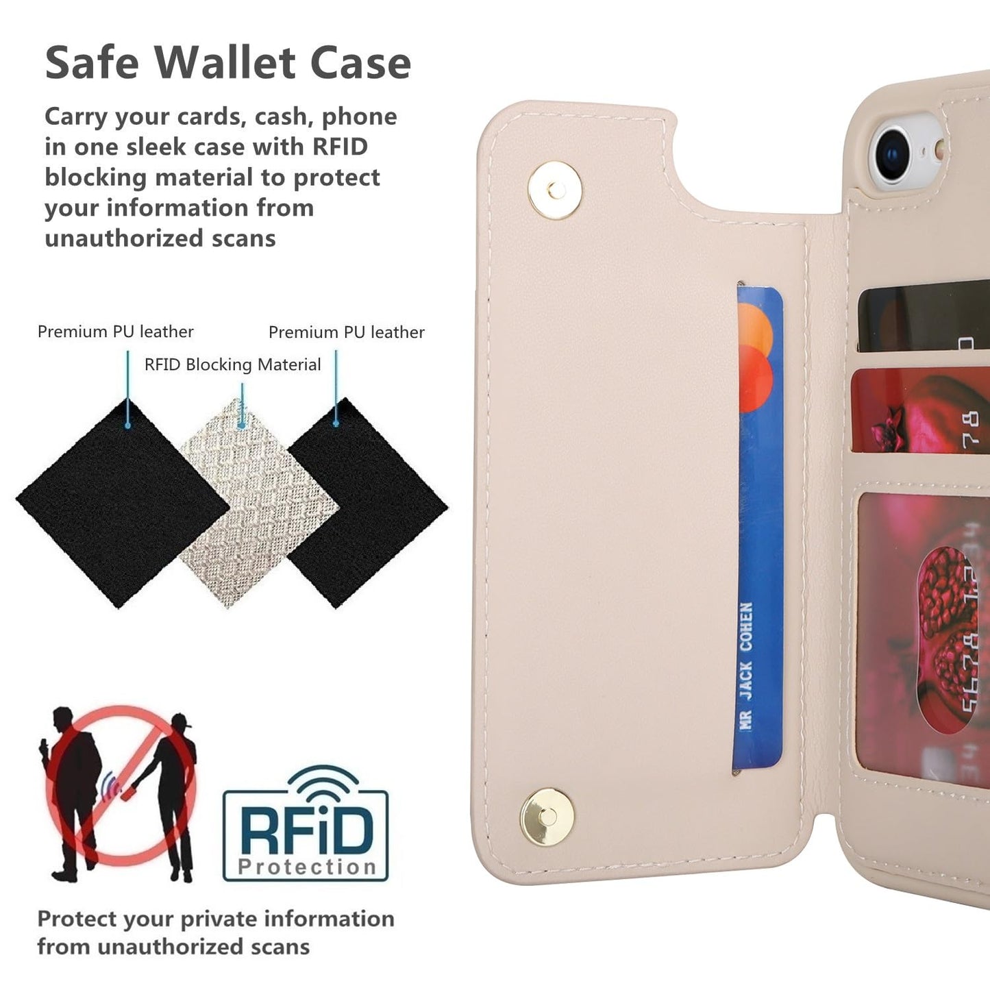 iCoverCase Compatible with iPhone SE(2022)/SE(2020)/7/8 Wallet Phone Case with Card Holder for Women Men, RFID Blocking Card Slots PU Leather Protective Case (Beige)