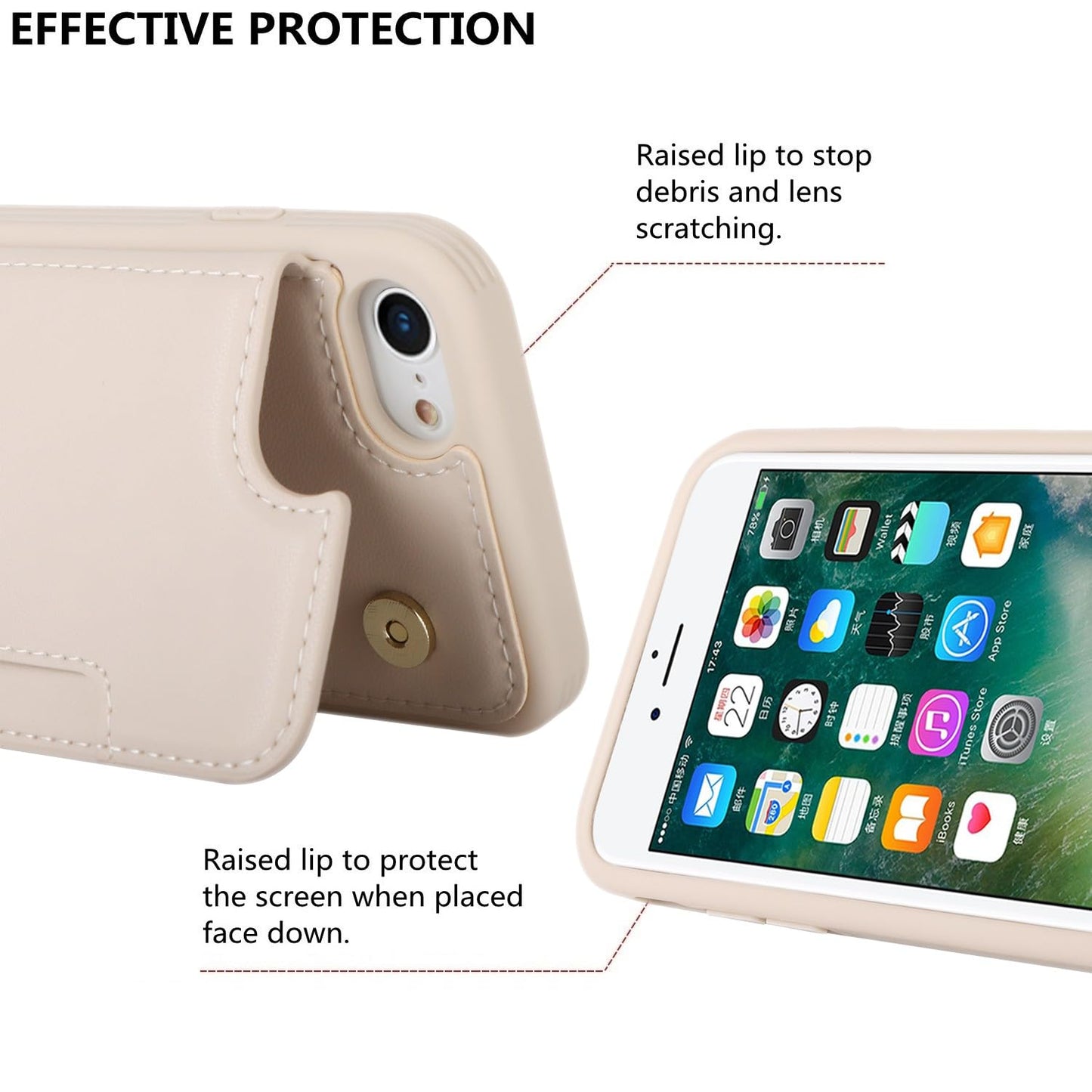 iCoverCase Compatible with iPhone SE(2022)/SE(2020)/7/8 Wallet Phone Case with Card Holder for Women Men, RFID Blocking Card Slots PU Leather Protective Case (Beige)