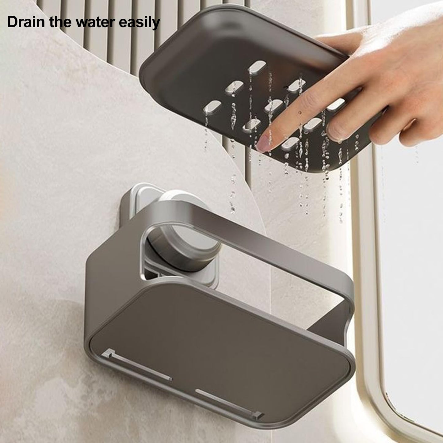 Soap Holder for Shower Wall, Suction Cup Soap Dish with Drainage, No Drilling Bar Soap Sponge Holder for Bathroom Bathtub Kitchen Sink, Removable Suction Shower Caddy (Grey)