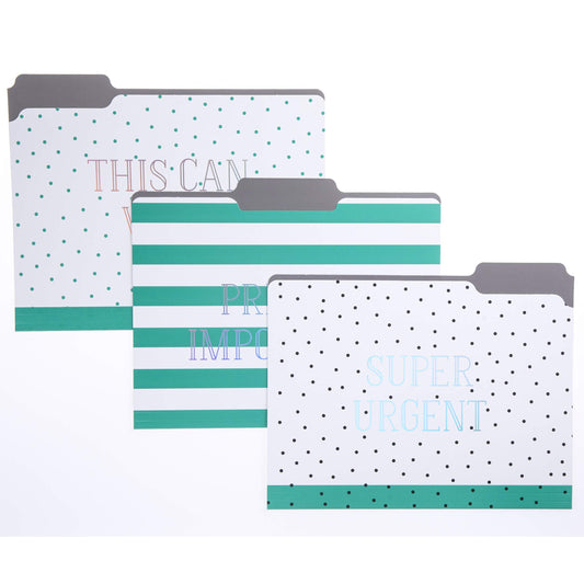 Graphique Green Dots File Folder Set – Each Folder Measures 11.75" x 9.5", Set Includes 9 Folders with 3 Unique Designs, Durable Triple-Scored Coated Cardstock (FIF045)
