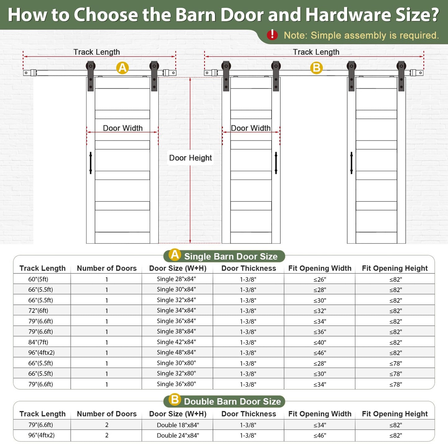 ROYMELO 30x84 Inch White Sliding Barn Door Slab with 5.5ft Hardware Kit Included, 5-Panel, MDF Wood Panel Covered with Water-Proof Scratch-Proof PVC Surface, Simple DIY Assembly