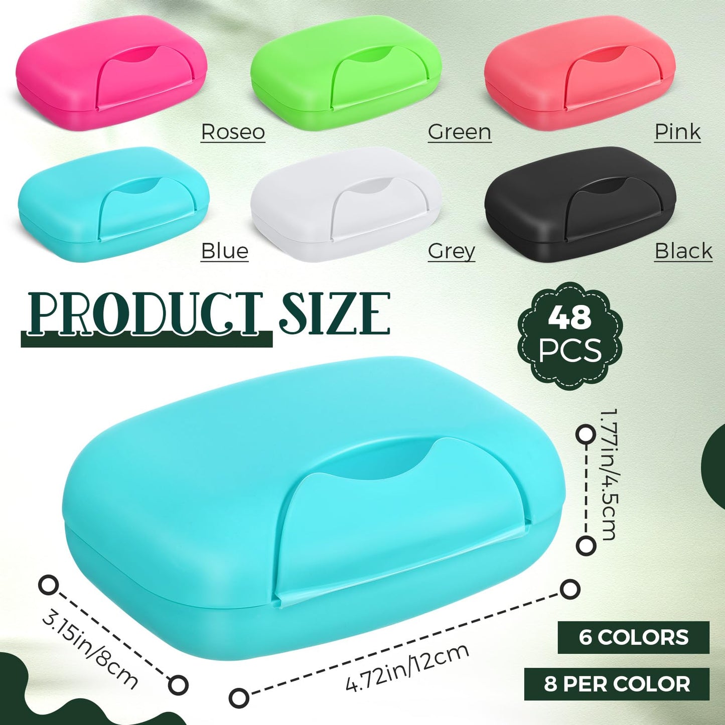 Nuogo 48 Pcs Soap Box Holder Bulk Portable Travel Soap Dish Case Plastic Leakproof Container for Home Bathroom Outdoor Camping Hiking Vacation Gym Shower