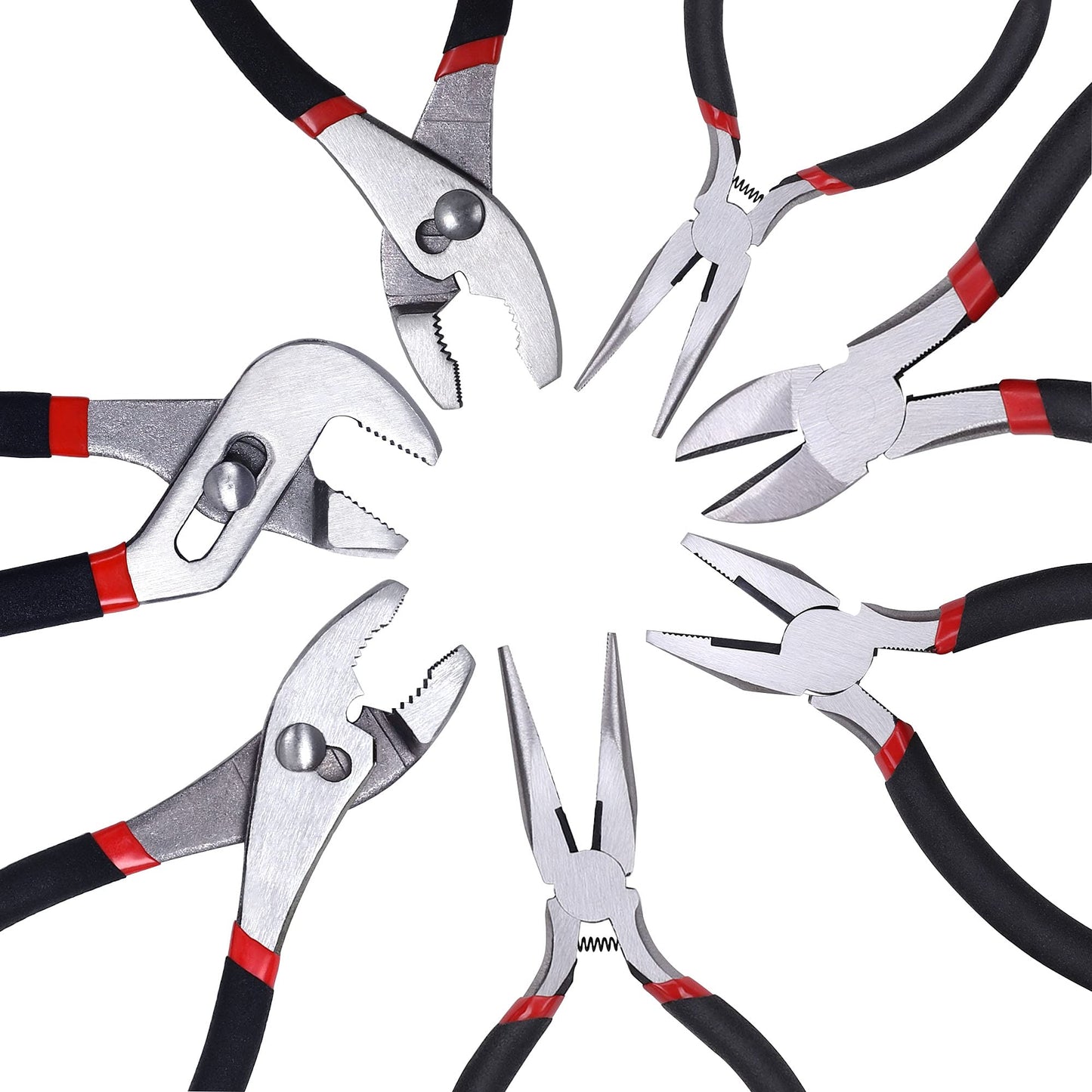 FASTPRO 7-piece Utility Pliers Set, Includes Slip Joint, Long Nose, Diagonal, Groove Joint, Linesman, and Mini Long Nose Pliers, Dipped Handle