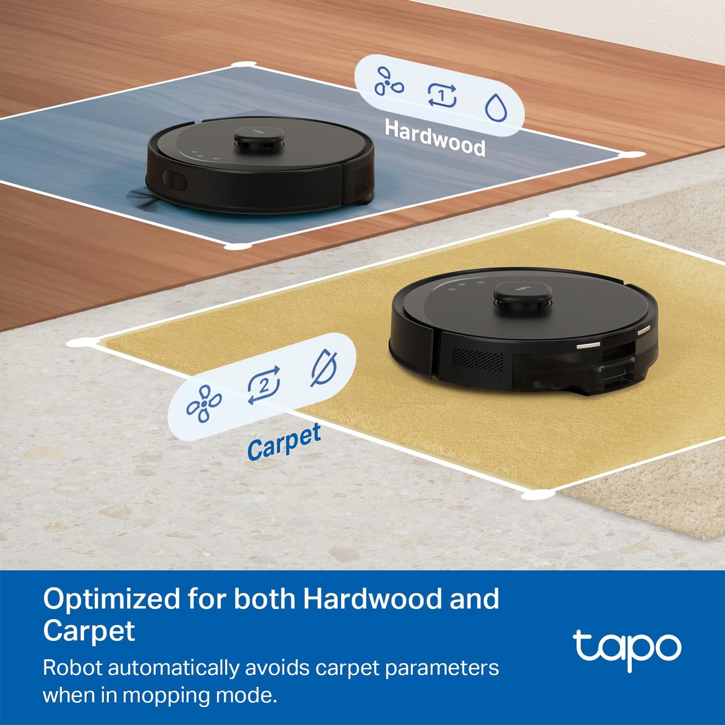 Tapo LiDAR Smart Navigation Robot Vacuum and Mop, 5300Pa Max, 97%+ Dust Pickup Rate, Customizable Cleaning, Self-Charging, Works w/Alexa & Google Home, RV30 Max