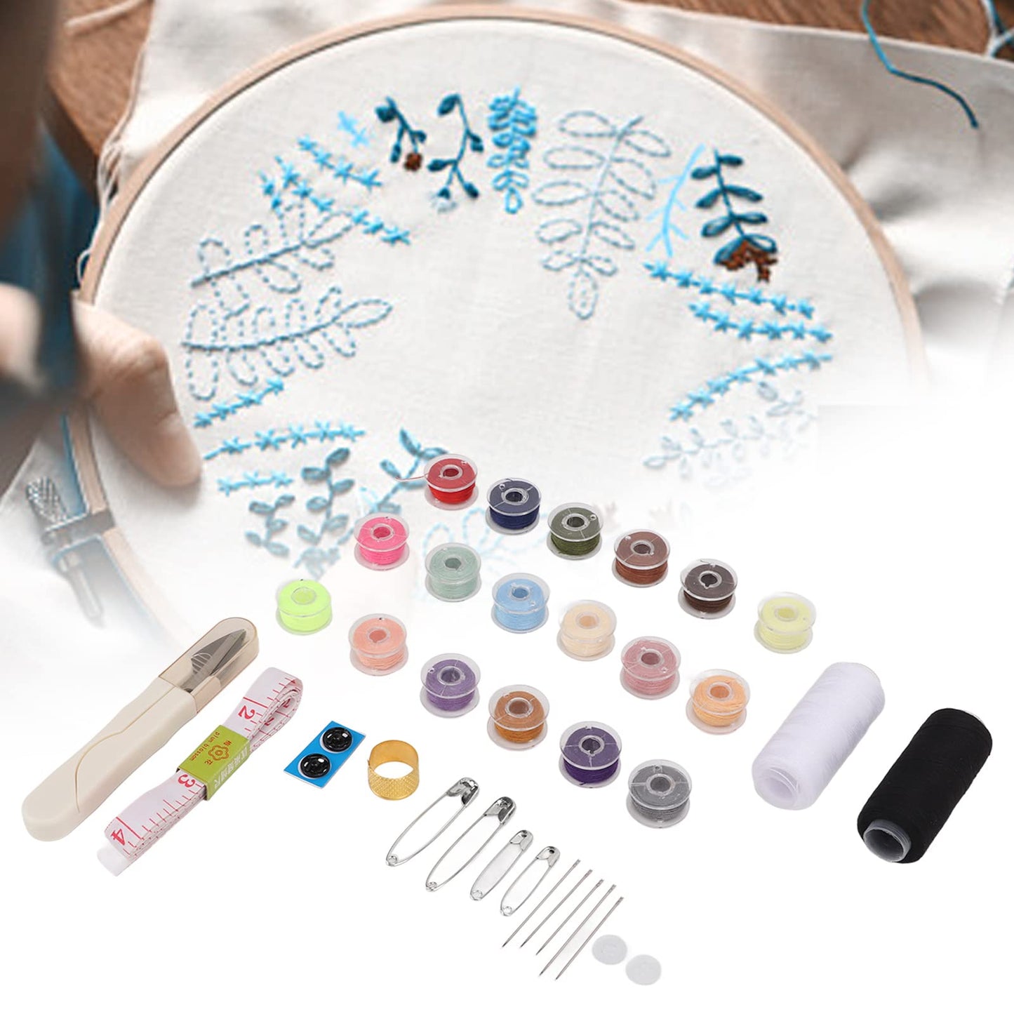 Mini Sewing Kit Portable Travel Small Needle and Thread Kit Sewing for Basic Repairs Plastic Polyester 1 Set Light, Space Saving Sewing