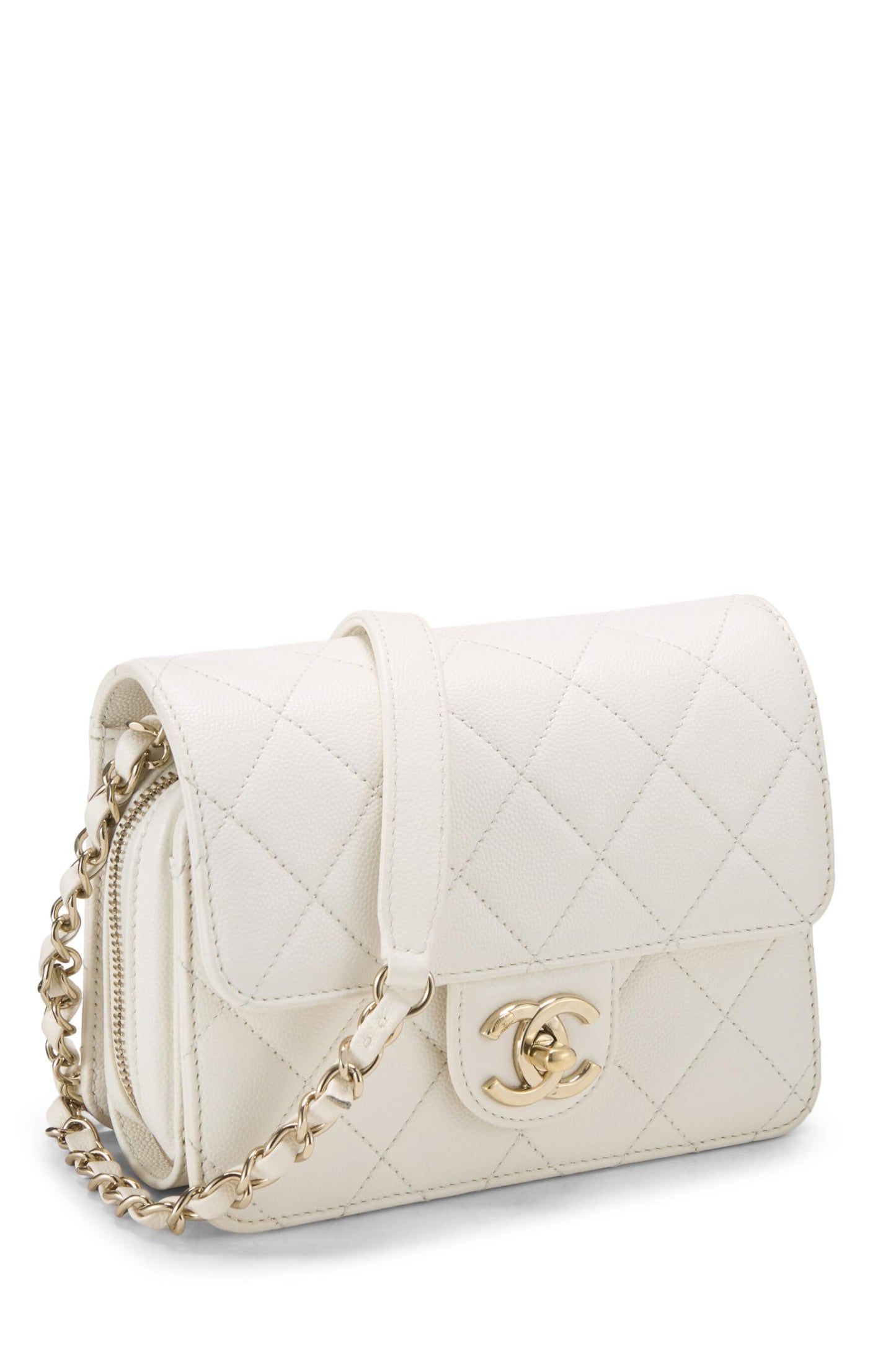 Chanel, Pre-Loved White Caviar Like A Wallet Flap Bag Mini, White