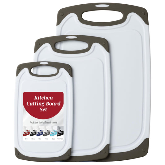 Cutting Boards for Kitchen - BPA-Free Chopping Board - Different Sizes & Non Slip Handles - Reversible, Large Cutting Board Set - Unique Gifts for Cooks Who Have Everything - 3-Pack Gray