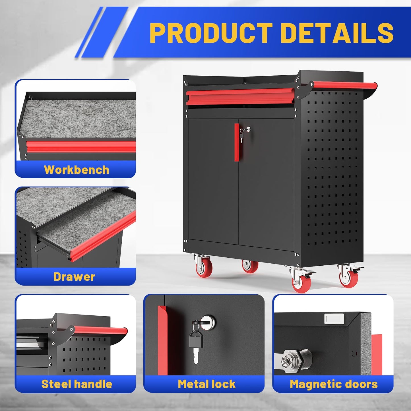 Eltean Metal Grill Cart - Outdoor Grill Cart with Storage,Grill Table with Wheels,Outdoor Bar Cart with Adjustable Shelf for Kitchen Prep and Patio BBQ