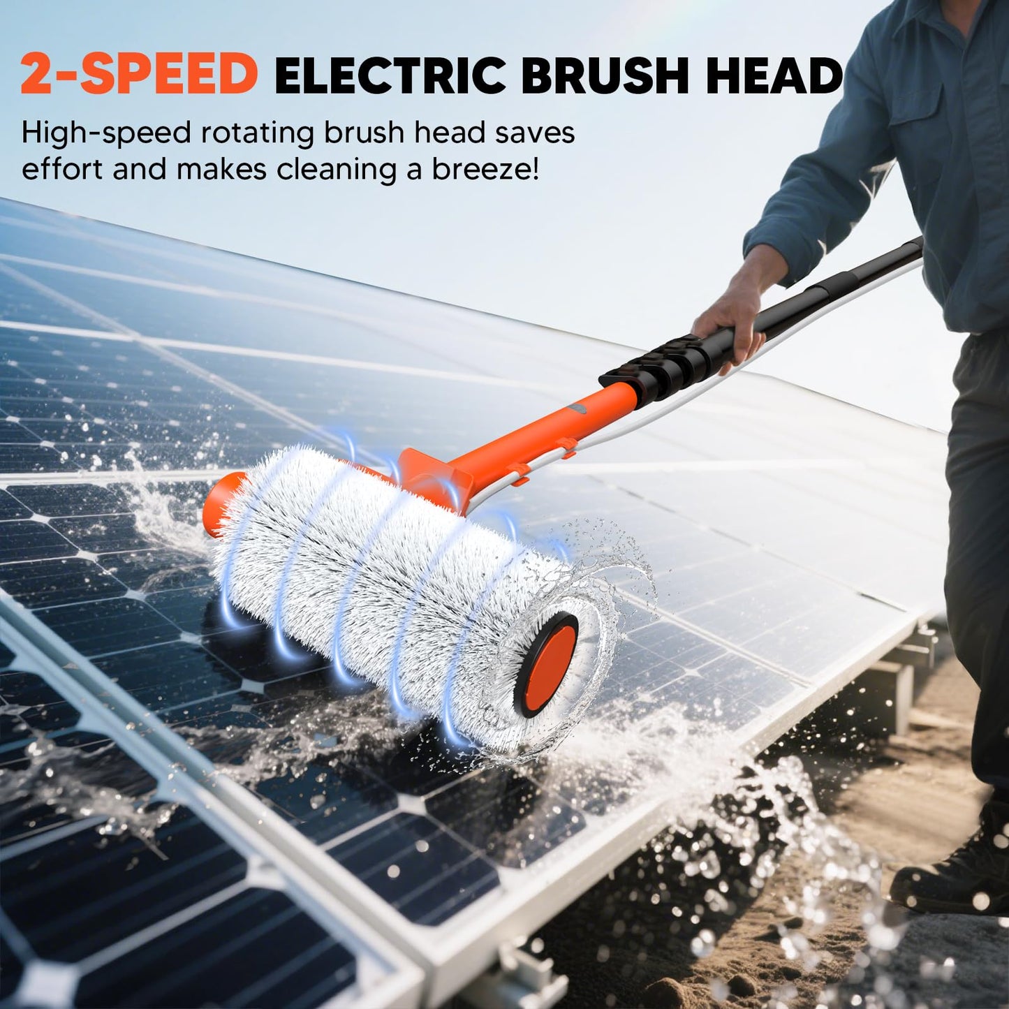 TURNRISE Electric Solar Panel Cleaning Brush: 20FT Adjustable Water Fed Pole Solar Panel Cleaning Kit with 23FT Water Pipe - Versatile Photovoltaic Brush for Solar Panels, Windows, Roofs