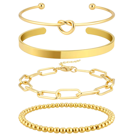 Gold Bangle Cuff Bracelets for Women Stack 14K Gold Plated Non Tarnish Bracelet Set Dainty Waterproof Jewelry for Women Trendy