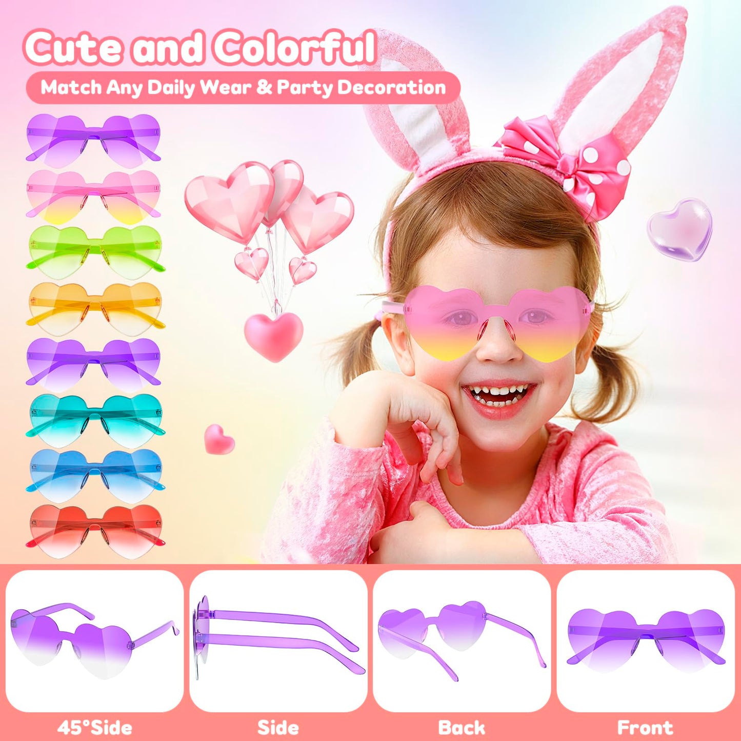 nylytek Heart Sunglasses Party Favors for Kids - Girls Boys Age 3-12 Valentines Birthday Goodie Bags Stuffers, 24 Pack Heart Glasses