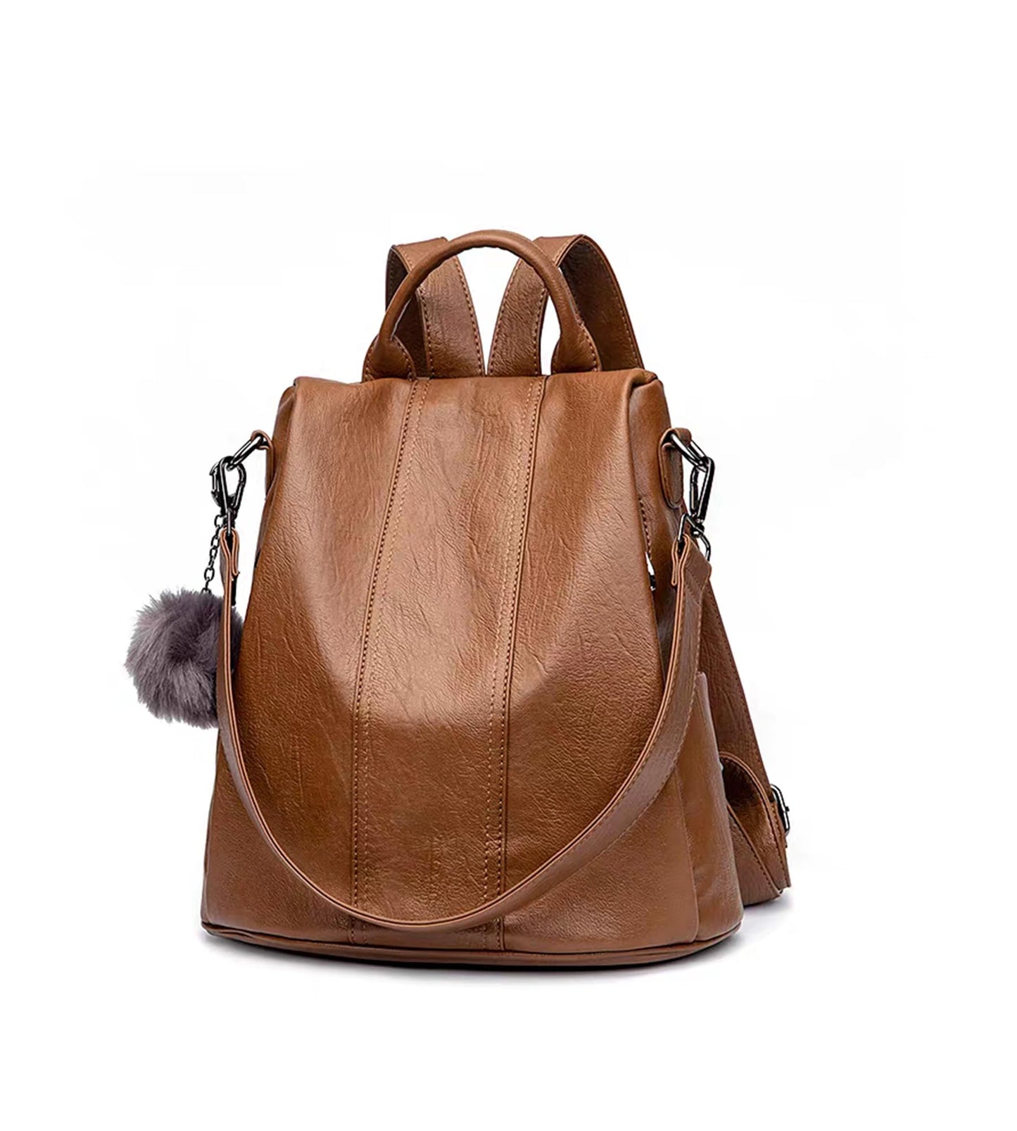 myfriday Vintage Leather Backpack for Women, Soft Rucksack Backpack with Anti-Theft Pocket Convertible Shoulder Handbag (Brown)
