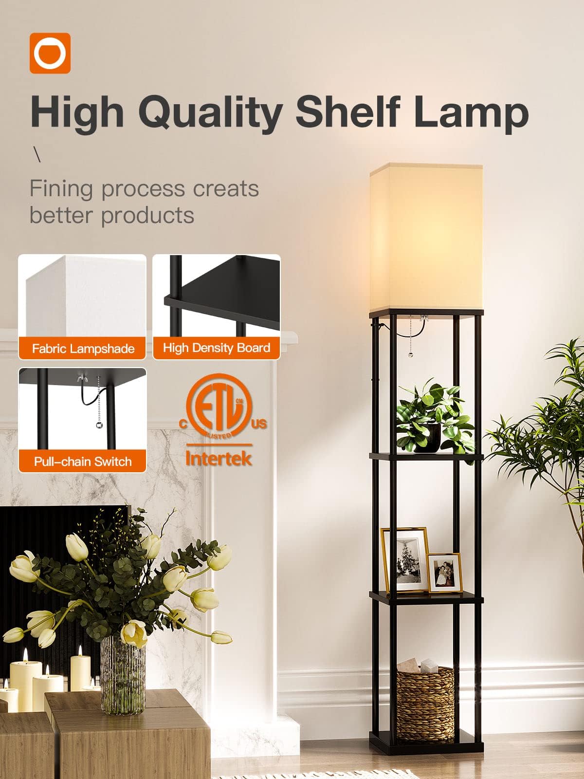 addlon Floor Lamps with Shelves, 4-Tier Modern Shelf Floor Lamp with 3CCT LED Bulb, Display Floor Lamp for Living Room, Bedroom and Office - Black