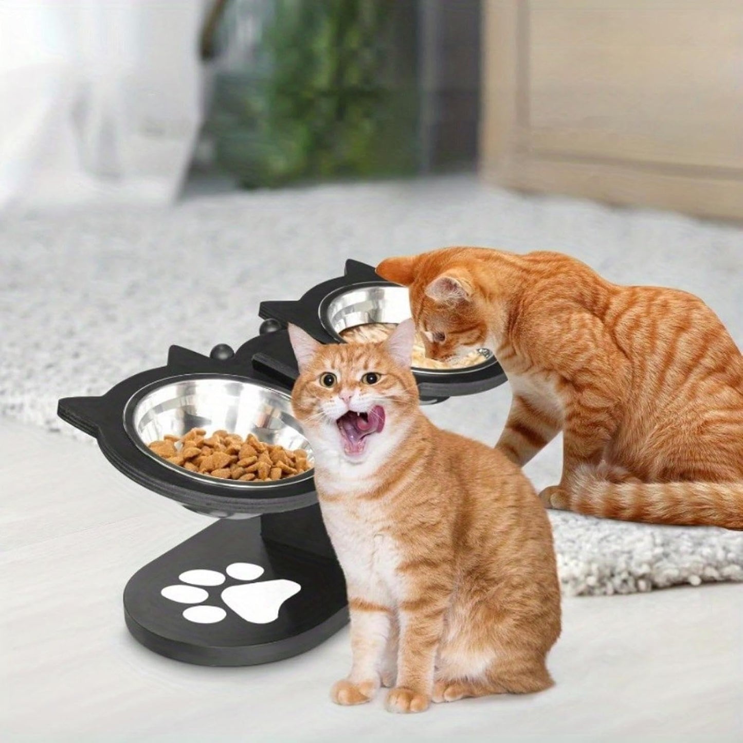 Cat Feeding Station - Raised Cat Food Water Bowl | Food and Water Bowl for Dogs | Pet Waterer | Adjustable Indoor Multi-Pet Households Puppy Kitten Senior Daily Watering Drinking Home Travel