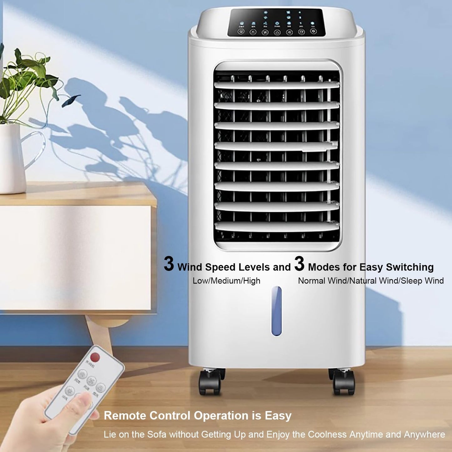 Swamp Cooler Portable, Evaporative Air Cooler, Cooling Fan with 1.6 Gallon Water Tank, Remote Control, 3 Speed 3 Modes, 4 Ice Packs, Cool Down the Room, 29 in