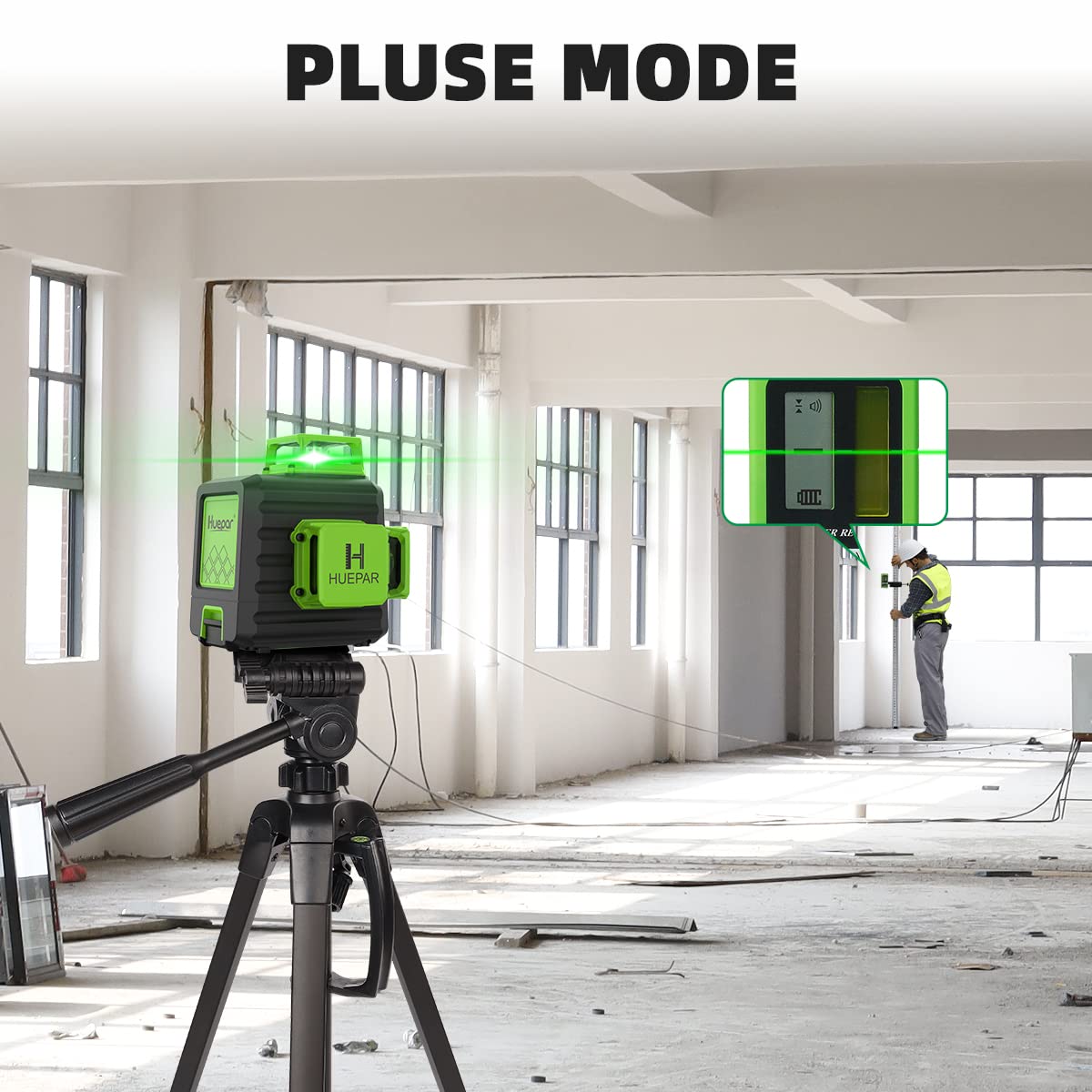 Laser Level 360 Self Leveling with 47" Tripod, Huepar 3x360° High Brightness Green Laser Leveler Tool for Construction, Tile and Picture Hanging, 5200 mAh Li-ion Battery & 2 Portable Bag Included