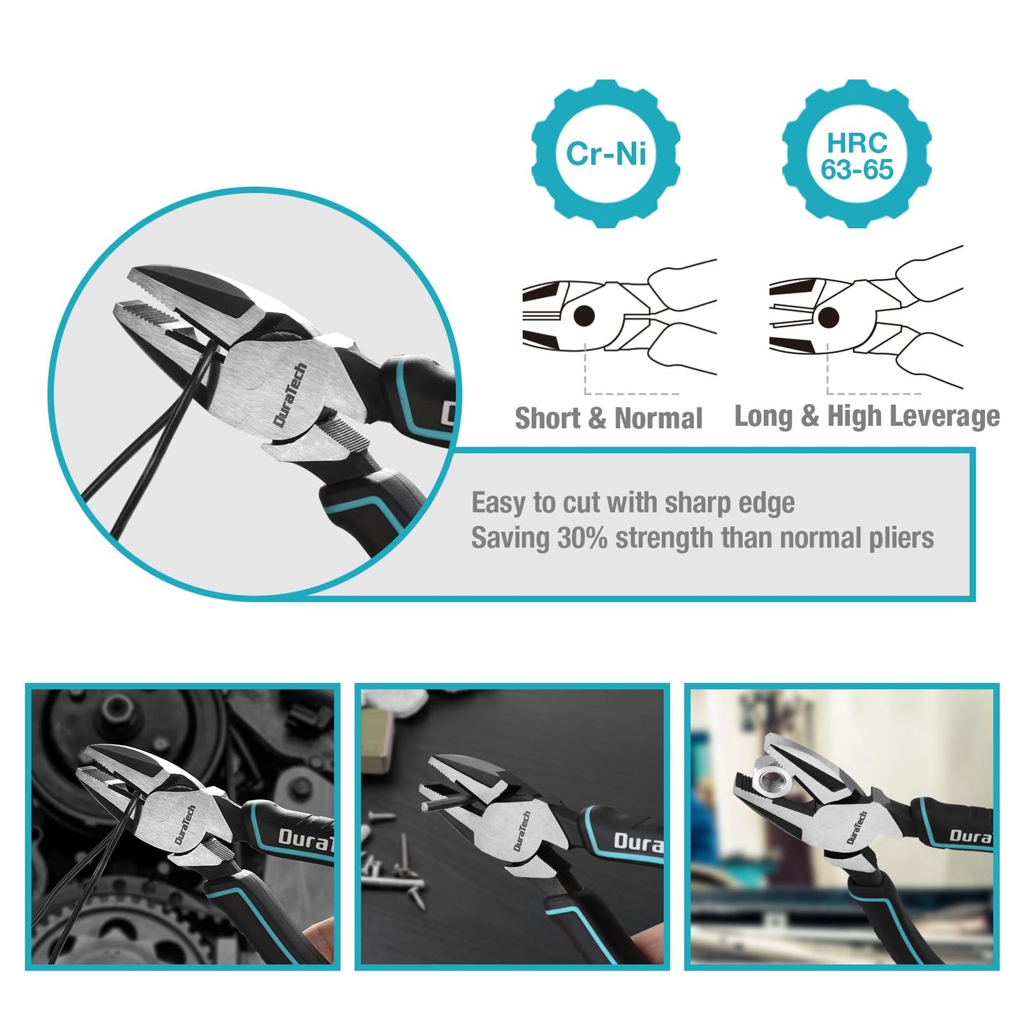 DURATECH 8-Piece Pliers Set with Rolling Pouch, Premium Cr-V/Cr-Ni Construction, (12", 10", 8" Groove Joint Pliers, 8" Adjustable Wrench, 8" Linesman, 6" Long Needle Nose, 6" Slip Joint, 6" Diagonal)