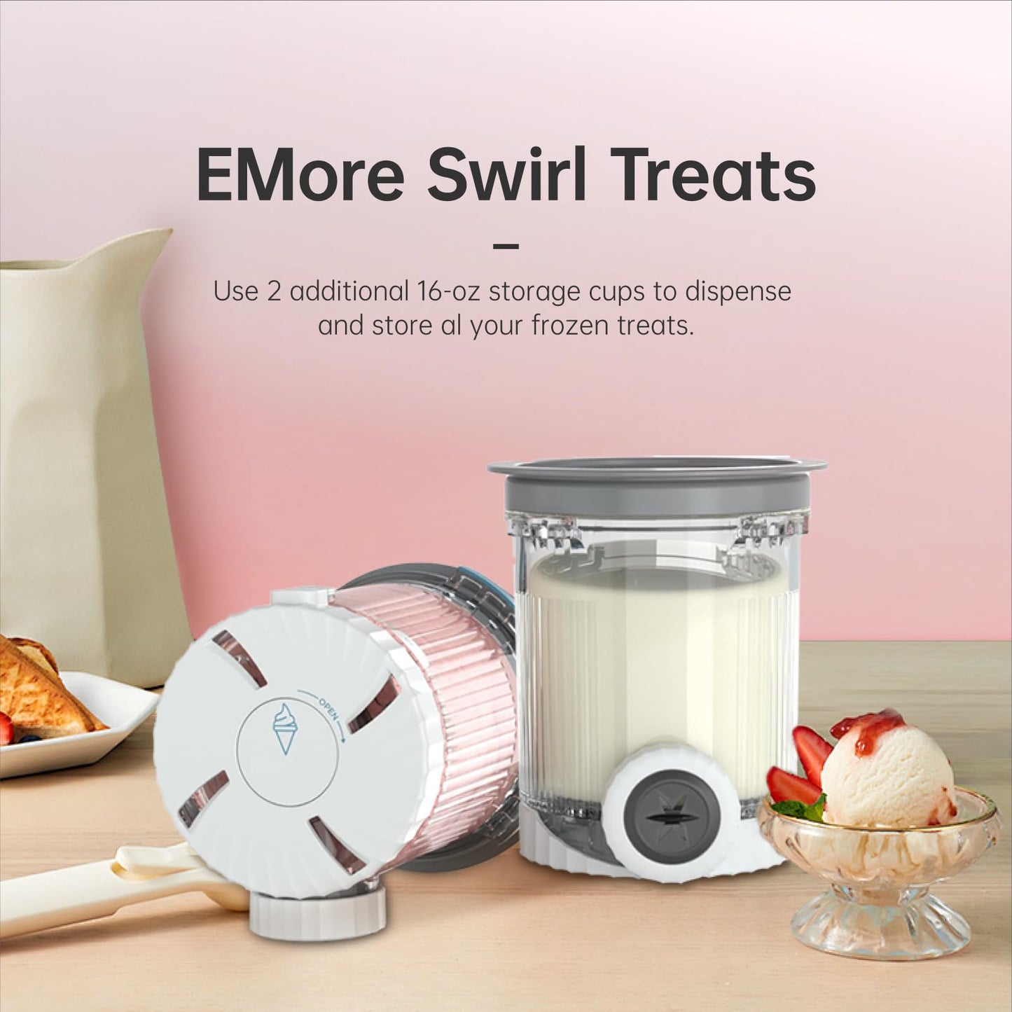 Foyezod Ice Cream Storage Cups 2-Pack Pint Containers with Lids Replacement for Ninja Creami Swirl NC700 NC701 Series, Freezer Containers for Homemade Gelato, Sorbet & Soft Serve