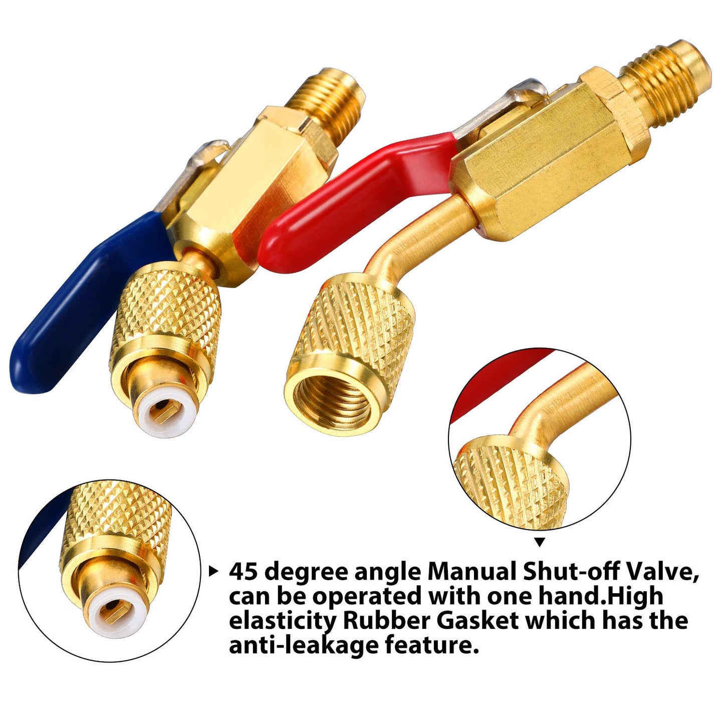 Mudder 7 Pieces Air Conditioning Refrigerant Angled Compact Ball Valve 1/4 Inch for R410A R134A R12 R22 HVAC and R410A Adapter 5/16 Inch Female to 1/4 Inch Male Flare for Mini Split System