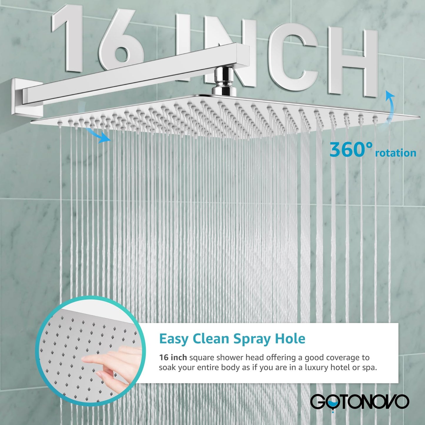 gotonovo Rainfall Bathroom Shower System Rain Shower Head and Handle Set Wall Mounted Shower Complete Combo Solid Brass Pressure Balancing Shower Mixer Valve 16 Inch Polished Chrome