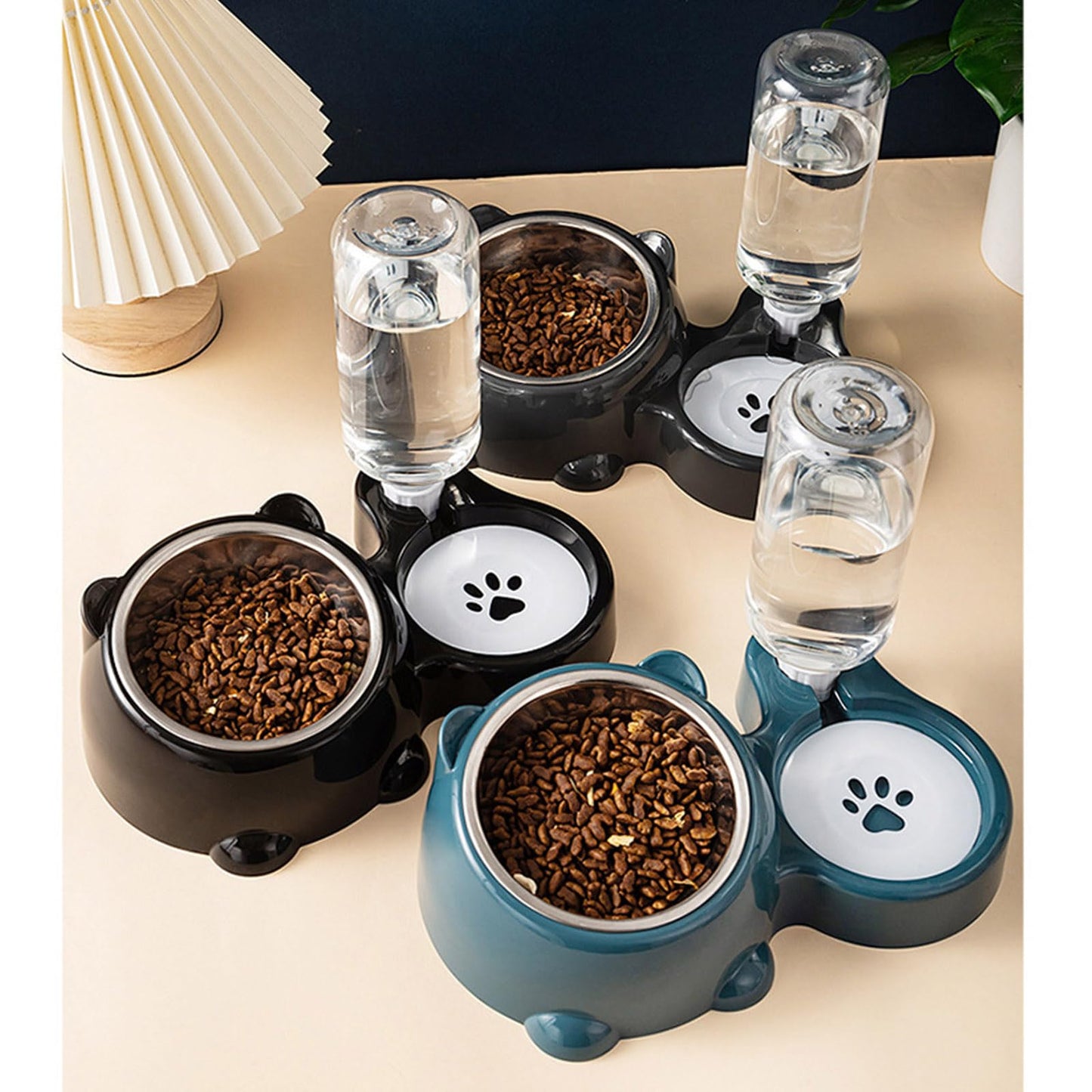 Pet Feeders and Water Dispenser,Removable Stainless Steel Bowl and Automatic Water Dispenser,Pet Feeder and Waterer,for Cats&Dogs