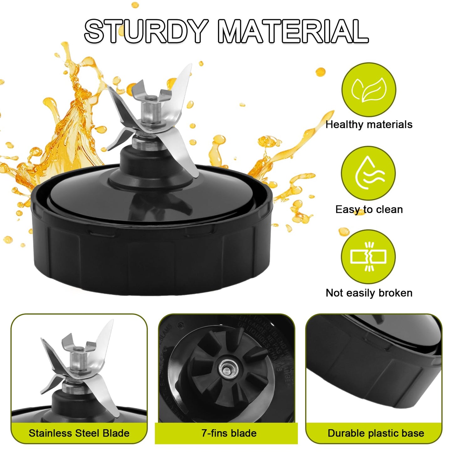 Replacement 24oz Blender Cups with Lid for Ninja, 7 Fins Extractor Blade Compatible with Nutri Auto iQ BN401 BN751 BN801 BL642 BL456 BL480 Foodi SS401 SS101 NN100 NN210 NN102 BL2012