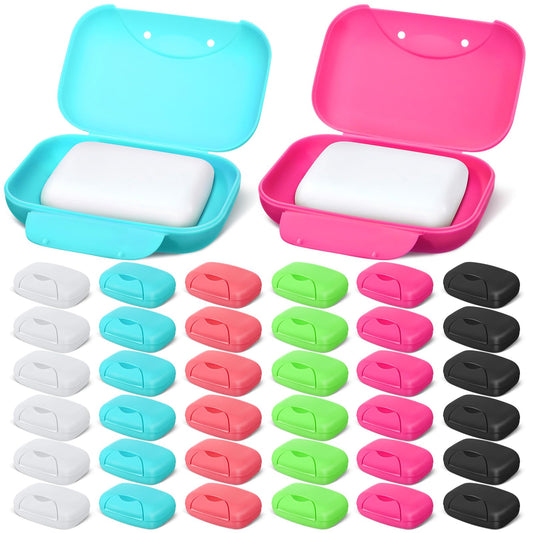 Nuogo 48 Pcs Soap Box Holder Bulk Portable Travel Soap Dish Case Plastic Leakproof Container for Home Bathroom Outdoor Camping Hiking Vacation Gym Shower