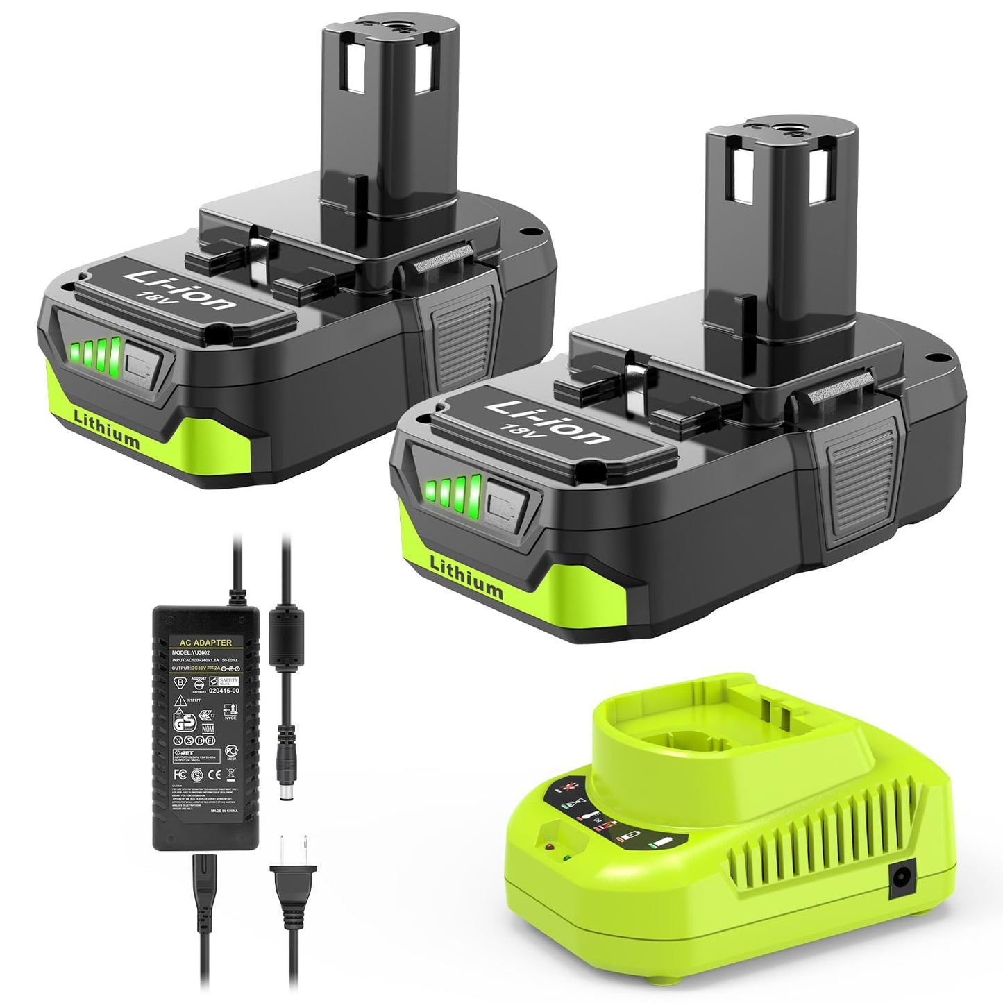 Nicetoro 2Packs 3.0Ah Battery Replacement for Ryobi 18V Battery and Charger, Compatible with Ryobi 18V Cordless Power Tools