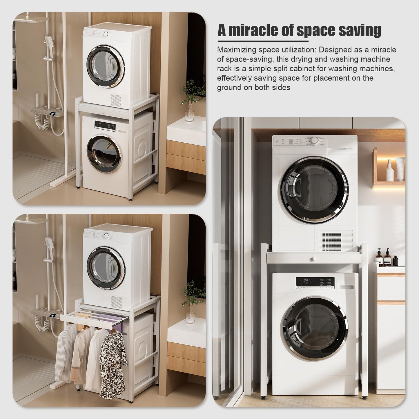 ilkqeppe Washer Dryer Shelf, Over the Washer Storage Shelf, Washer and Dryer Countertop, Height Adjustable Washing Machine Storages Stand (White)