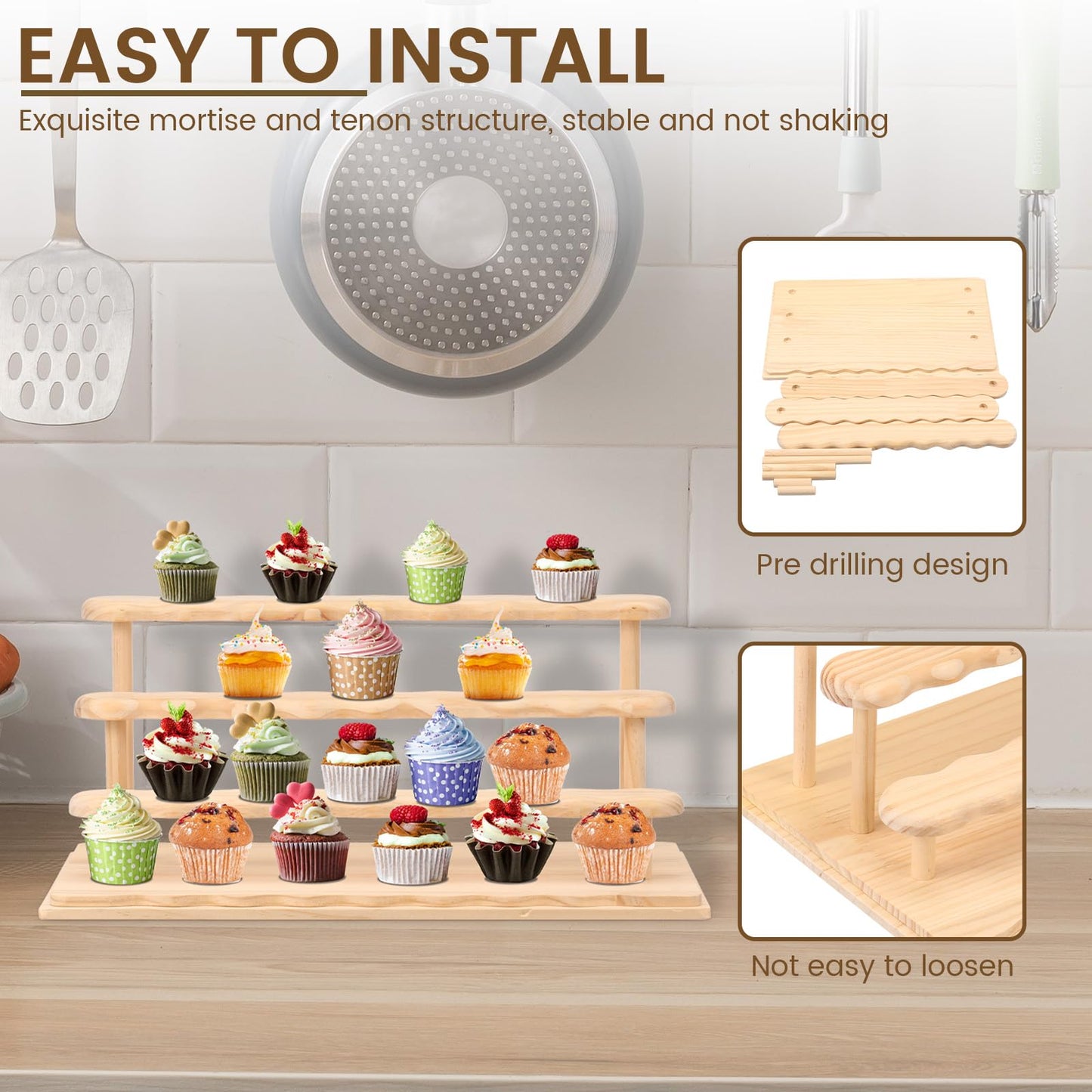 HJJWNDDNG Wooden Display Riser Stand 4 Tier Perfume Display Riser Stand, Cupcake Displays Shelf Organizer for Bedroom Bathroom Dressing Table(Log color,Four floors)