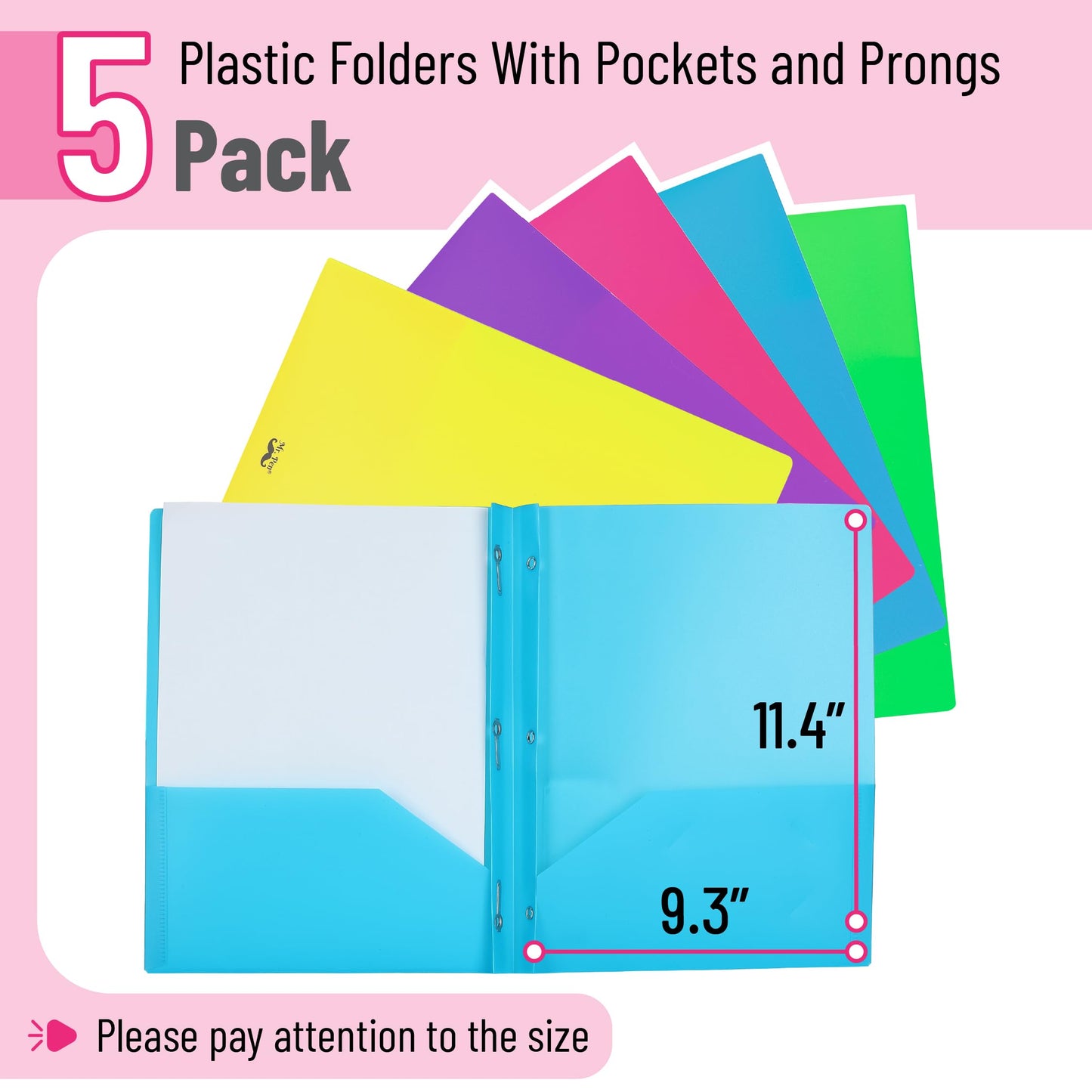 Mr. Pen- Folders with Pockets and Prong with Fasteners, 2 Pocket Folder, 3 Prong Folders, 5 Pack, Plastic, Back to School Supplies