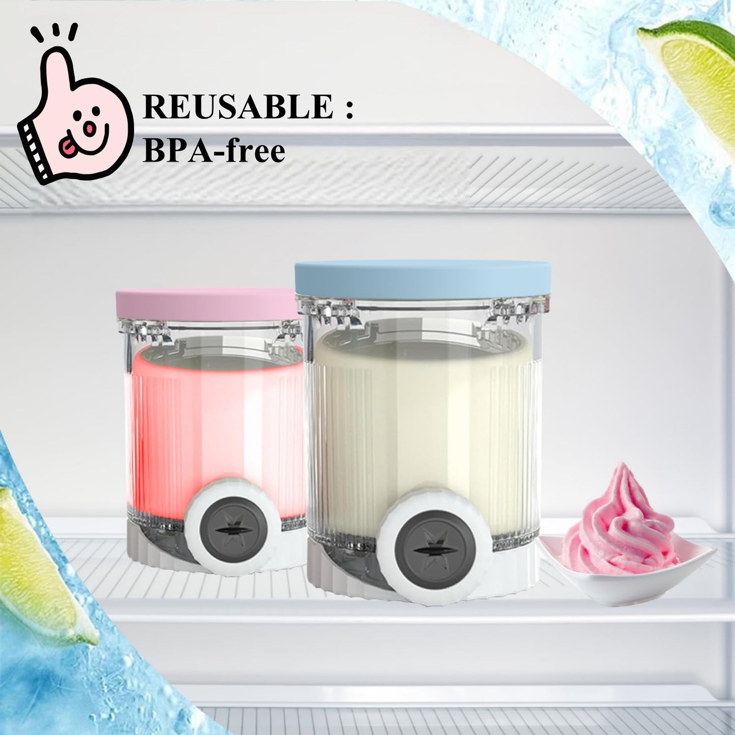 4 Pack Creami Pints and silicone Lids for Ninja NC700 NC701 Series, Compatible with Ninja Swirl Ice Cream & Soft Serve Makers, BPA-Free & Dishwasher Safe, Replacement XSK7PNTLD2