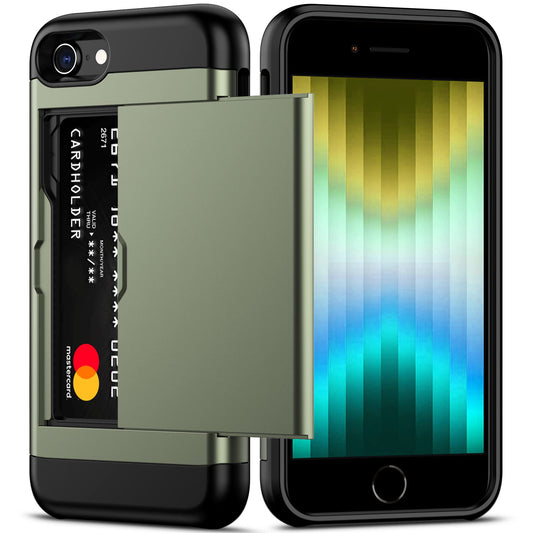 Nvollnoe for iPhone SE Case 2022/iPhone SE 2020/7/8 Case with Card Holder Heavy Duty Protective Dual Layer Shockproof Hidden Card Slot Slim Wallet Case for iPhone SE 3rd/2nd/7/8-4.7''(Green)
