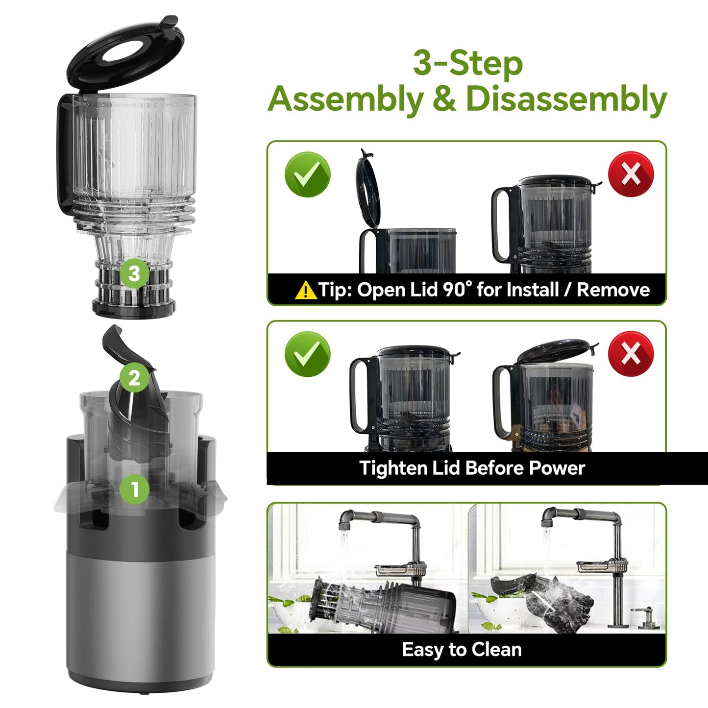 Cold Press Juicer Machines, High Nutrient Retention, 99% Juice Yield, 5.3" Wide Feed Chute for Whole Fruits & Vegetables, Quiet Slow Masticating Juicer, BPA-Free, Easy to Clean