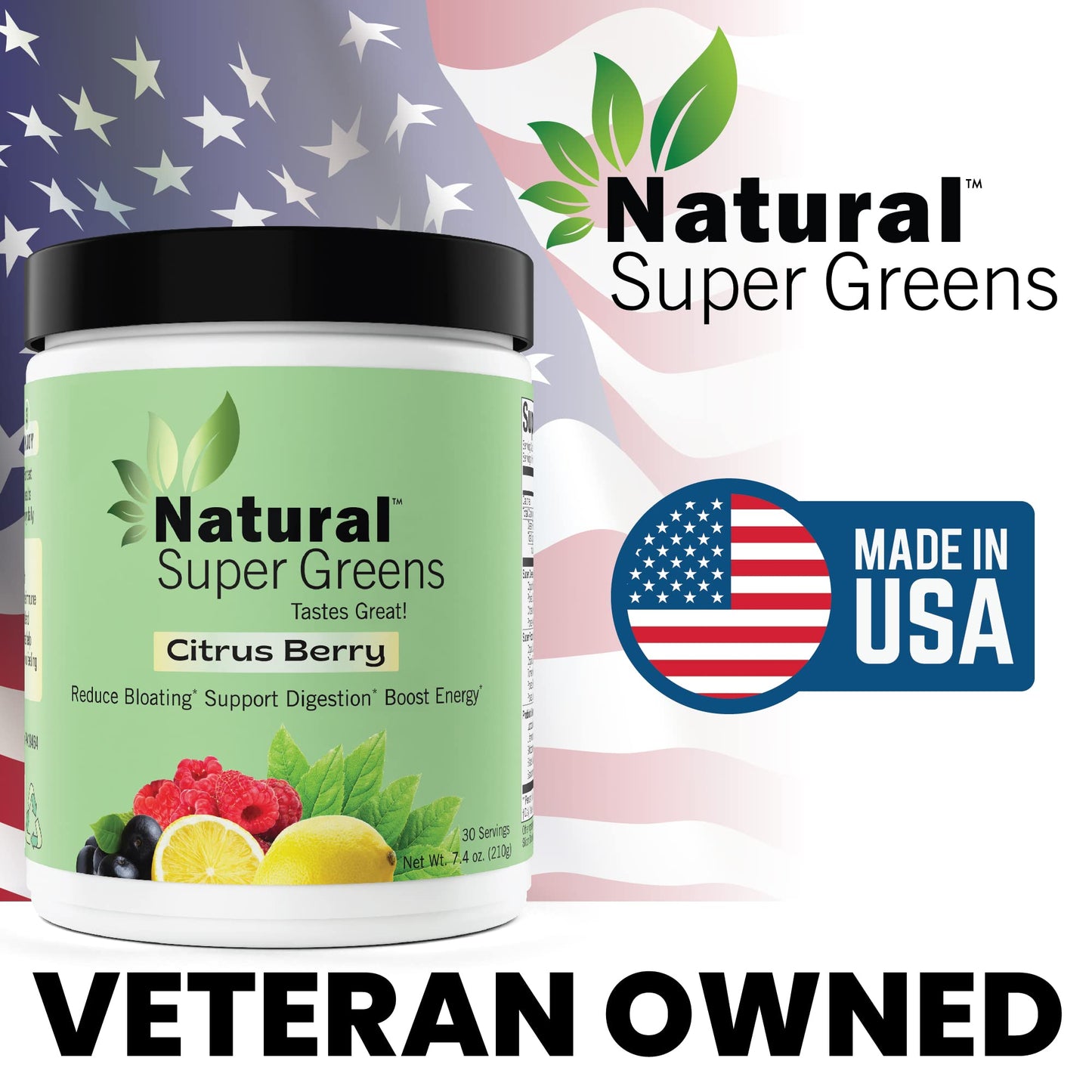 Natural Vitamins,Super Greens Powder Organic| Green Supplements| Great Tasting Fruits and Vegetables Juice & Smoothie Mix Probiotics & Digestive Enzymes& Chlorella(Citrus Berry)1 item,7.4 Ounce