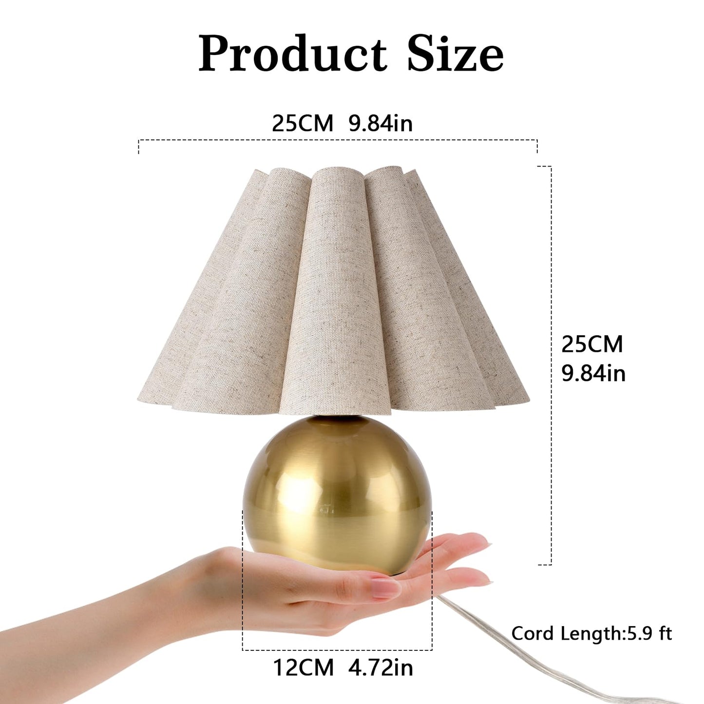 Gold Small Bedside Table Lamp for Bedroom, Brass Gold Bedroom Lamps for Nightstand, Cute Mini Table Lamps for Small Spaces with Scalloped Shade for Kitchen Counter, Bookshelf, Living Room, Kids Dorm
