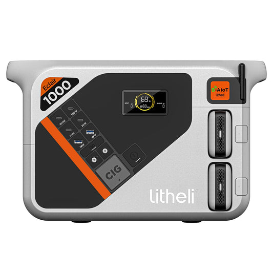 Litheli Eclair 1000 Portable Power Station with Dual Removable Batteries (2×4.0Ah) – 1800W Solar Generator, 1069Wh LiFePO4, 1H Fast Charge, Solar Optional, Ideal for Camping, RV, Emergency