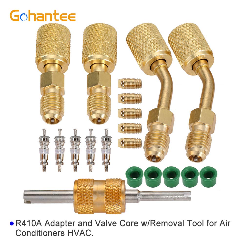R410a Adapter for Mini Split System, Charging Vacuum Port Adapter, 5/16 Female 1/4 Male Flare, Valve Core Remover, r134a Hose Gaskets, 5V1 Valve Cores, for HVAC and Refrigeration Service