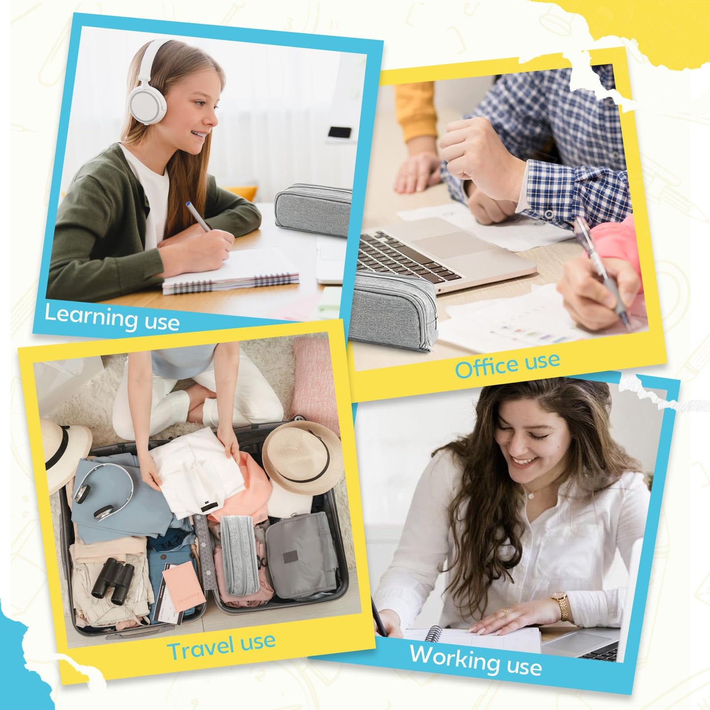 Large Capacity Pencil Case Pencil Pouch Pen Bag with 3 Compartment Stationery Organizer with Zipper, School Supplies Organizer for Teen Adults (Grey)